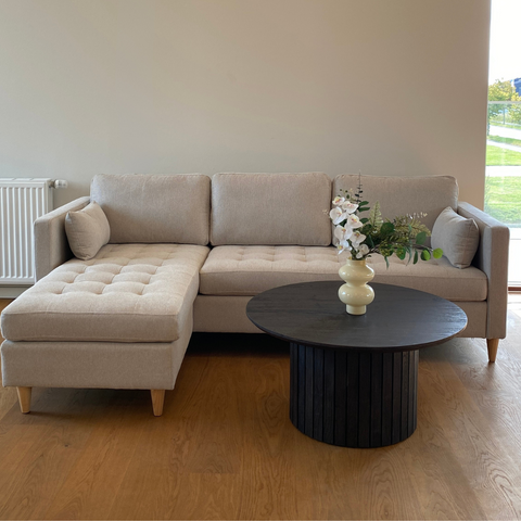 Lulu - Oikealle ja vasemmalle käännettävä sohvasohva vaaleanbeige - L: 215 x S: 82 x K: 78 cm