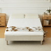 Beige Premium-laatikkopatjasänky, 140x200 cm, jossa 7 cm:n paksuinen muistivaahtomuovinen päällyspatja; jalat eivät sisälly hintaan