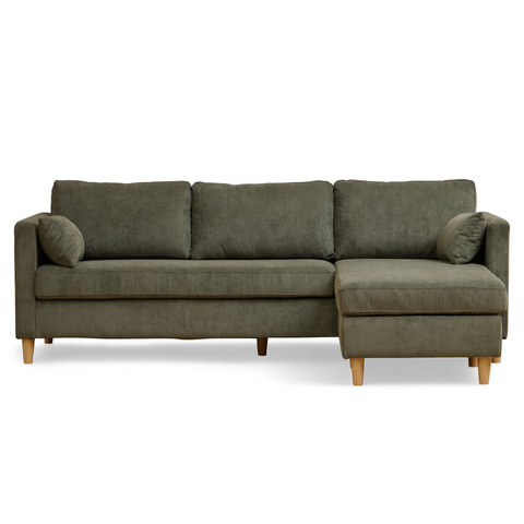 Ellis - Oikealle ja vasemmalle käännettävä sohva, vihreä sametti - L: 215 x S: 82 x K: 78 cm