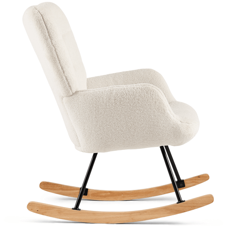 Allison keinutuoli käsinojilla - valkoinen muhvi/imitoitua lampaannahkaa