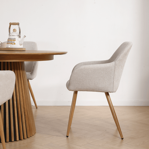 Jenna ruokapöydän tuolit - beige tekstiili ja tammi-look