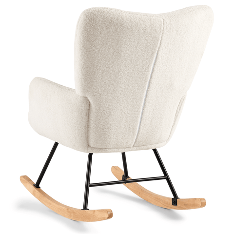 Allison keinutuoli käsinojilla - valkoinen muhvi/imitoitua lampaannahkaa