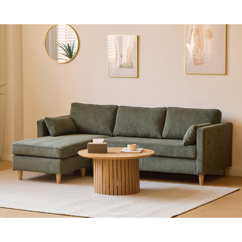 Ellis - Oikealle ja vasemmalle käännettävä sohva, vihreä sametti - L: 215 x S: 82 x K: 78 cm