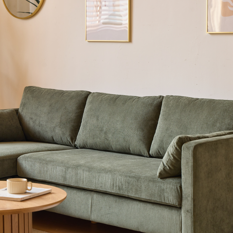 Ellis - Oikealle ja vasemmalle käännettävä sohva, vihreä sametti - L: 215 x S: 82 x K: 78 cm