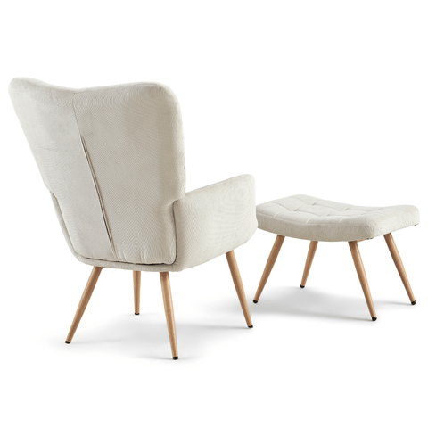 Allison nojatuoli jakkaralla - beige sametti tammi-ilmeellä