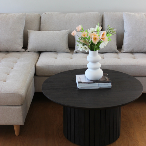 Lulu - Oikealle ja vasemmalle käännettävä sohvasohva vaaleanbeige - L: 215 x S: 82 x K: 78 cm