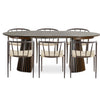 Ruokapöydän setti - Lewis slat dining table Ø120 cm jatkopöydällä, savutammiviilu + 6 x Bella ruokapöydän tuolit, savutammi