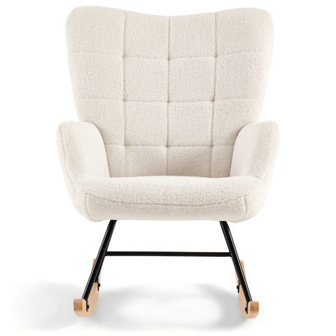 Allison keinutuoli käsinojilla - valkoinen muhvi/imitoitua lampaannahkaa