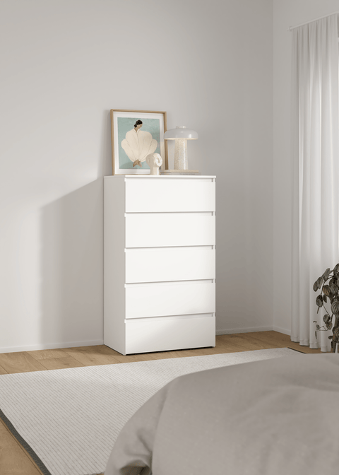 Maise lipasto K:114 x L:65 x S:41 cm, 5 laatikkoa, valkoinen