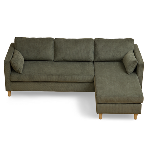 Ellis - Oikealle ja vasemmalle käännettävä sohva, vihreä sametti - L: 215 x S: 82 x K: 78 cm