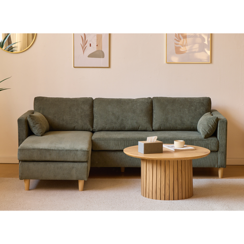 Ellis - Oikealle ja vasemmalle käännettävä sohva, vihreä sametti - L: 215 x S: 82 x K: 78 cm