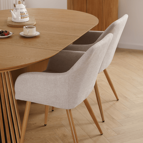 Jenna ruokapöydän tuolit - beige tekstiili ja tammi-look