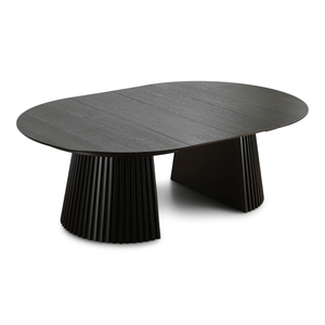 Lewis - Slatted Round Dining Table mustaa tammiviilua, jatkopöytä 150/190/230 CM - 2x jatkolehtiä mukana