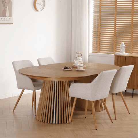 Jenna ruokapöydän tuolit - beige tekstiili ja tammi-look