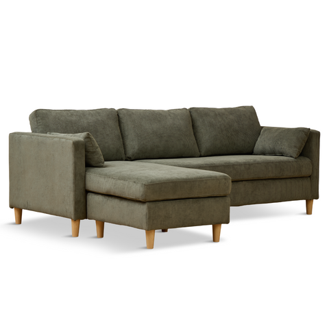 Ellis - Oikealle ja vasemmalle käännettävä sohva, vihreä sametti - L: 215 x S: 82 x K: 78 cm