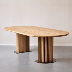 Matteo - Lankkupöytä käsintehty puusepäntyönä pöytä lamellijalustalla öljyttyä/luonnollista massiivitammea 240x120x77 cm